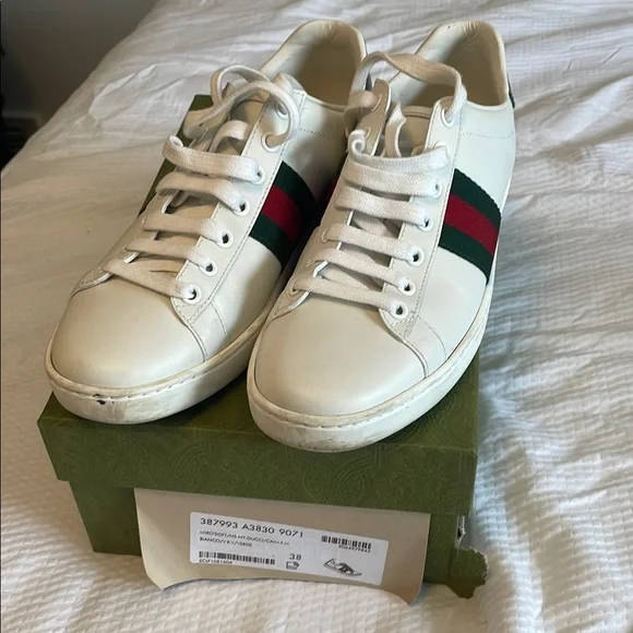 Gucci | Shoes | Gucci White And Green Sneakers Luxury Ace